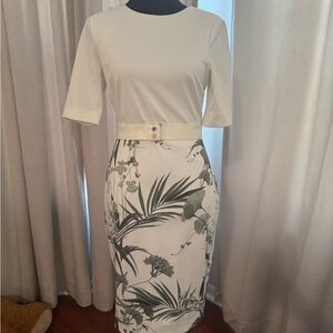 Ted Baker Cream and Green Floral Pencil Skirt